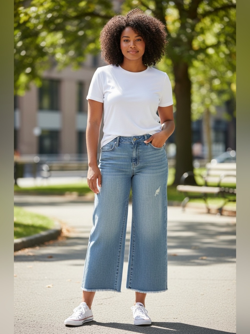 1822 Denim Light Blue Wide-Leg Crop Jeans 14
